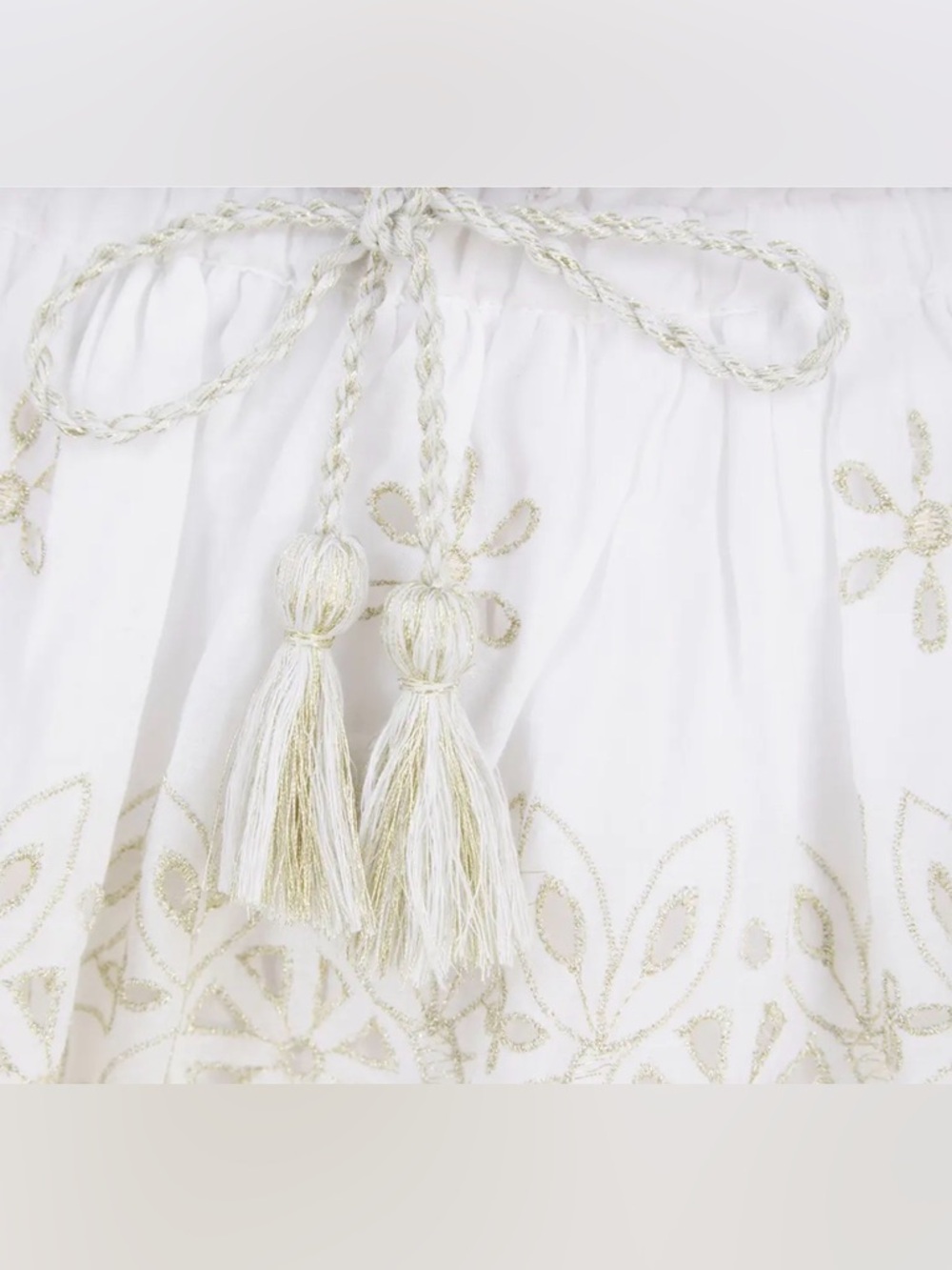 Pranella Belle Skirt White Gold Embroidered Tassel Mini S/M Boho Festival NWT - Picture 2 of 5
